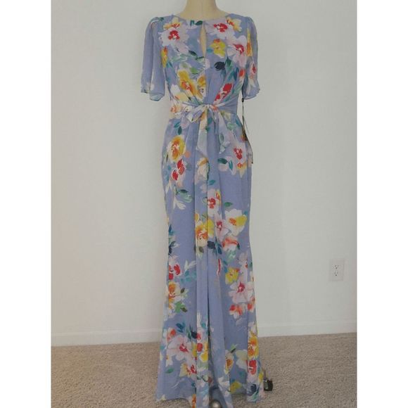 Adrianna Papell Floral Maxi Dress - Blue and Yellow Size 8 - Picture 2 of 6